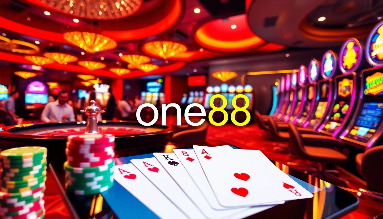 Experience the thrill of one88 casino games with vibrant tables and colorful poker chips.