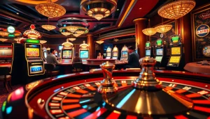 Experience the excitement of game bài đổi thưởng with players at a vibrant casino, engaging in thrilling card games.