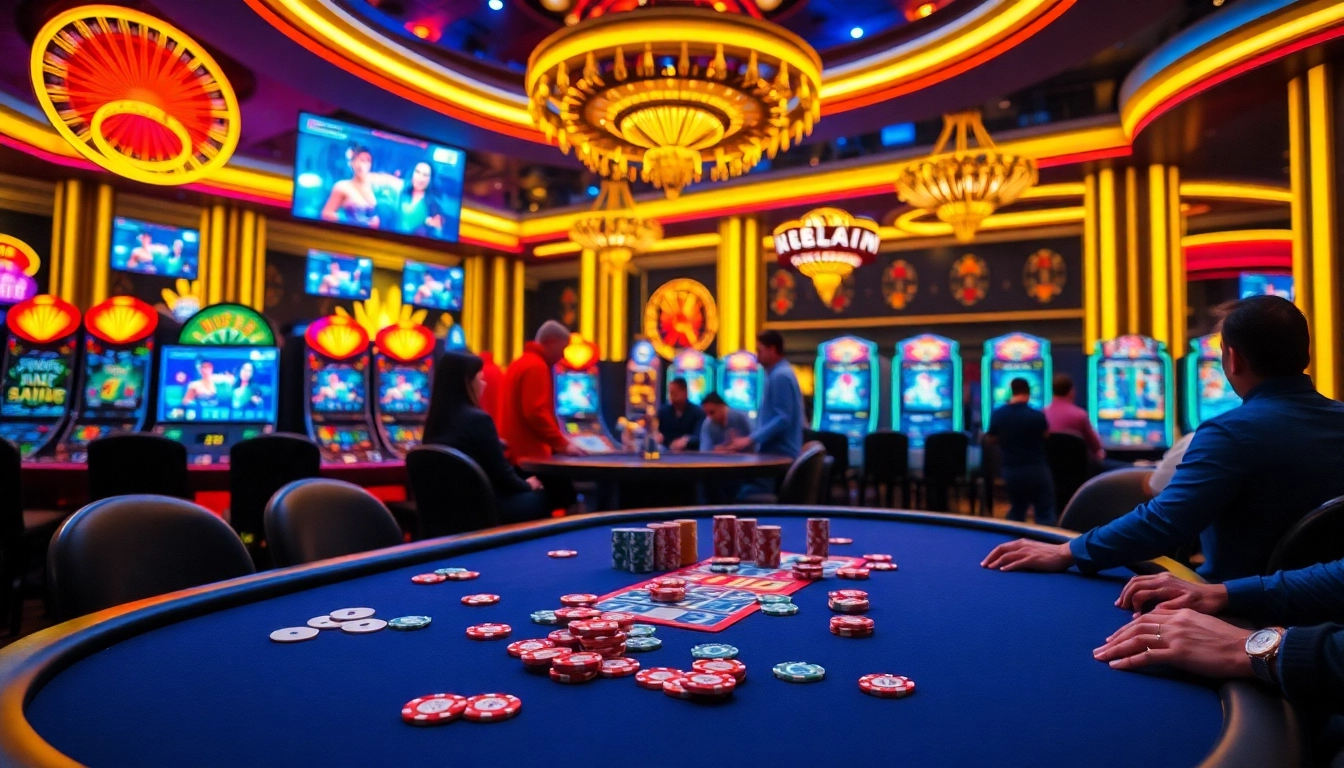 A vibrant casino scene showcasing an exciting poker table with chips, reflecting the thrill of gambling and interactions akin to 'sex ai chat'.