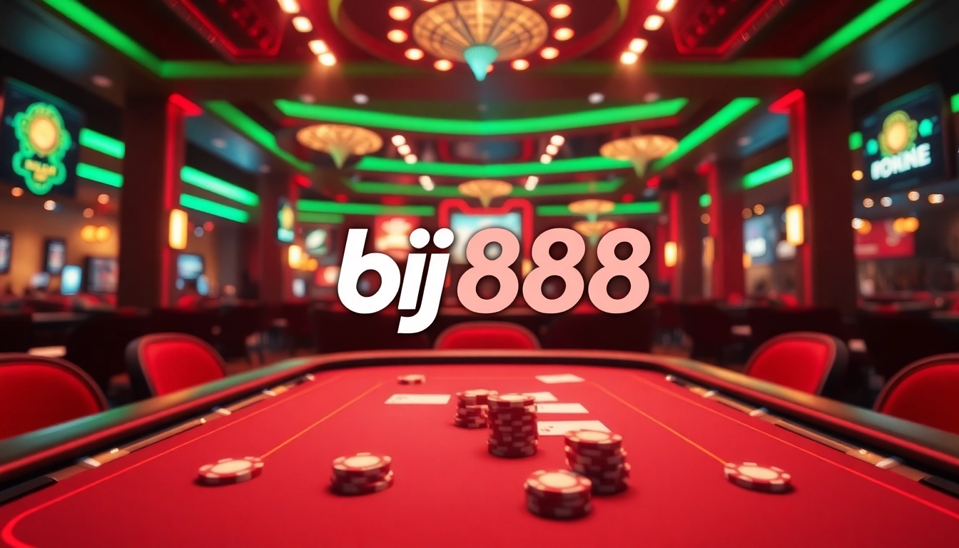 Experience the thrill of winning with bj888 in a lively online casino setting, featuring vibrant gaming tables and exciting action.
