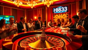 Exciting casino scene featuring winning moments with rr88333 roulette and poker tables.
