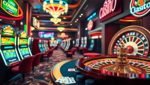 LOTO188 gaming experience with poker chips, slot machines, and vibrant roulette wheels.