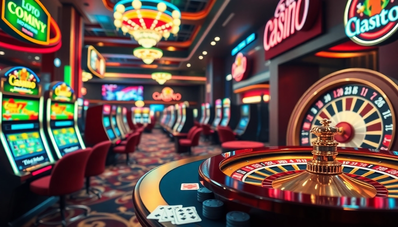 LOTO188 gaming experience with poker chips, slot machines, and vibrant roulette wheels.