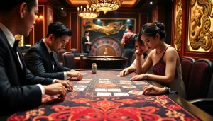 Engaging players at a เสือมังกร table showcasing the excitement of casino gambling.