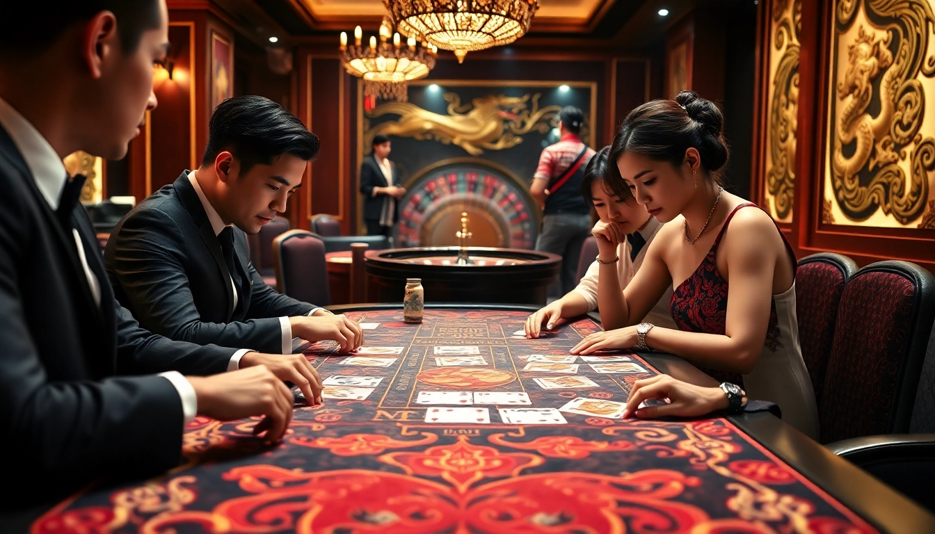 Engaging players at a เสือมังกร table showcasing the excitement of casino gambling.
