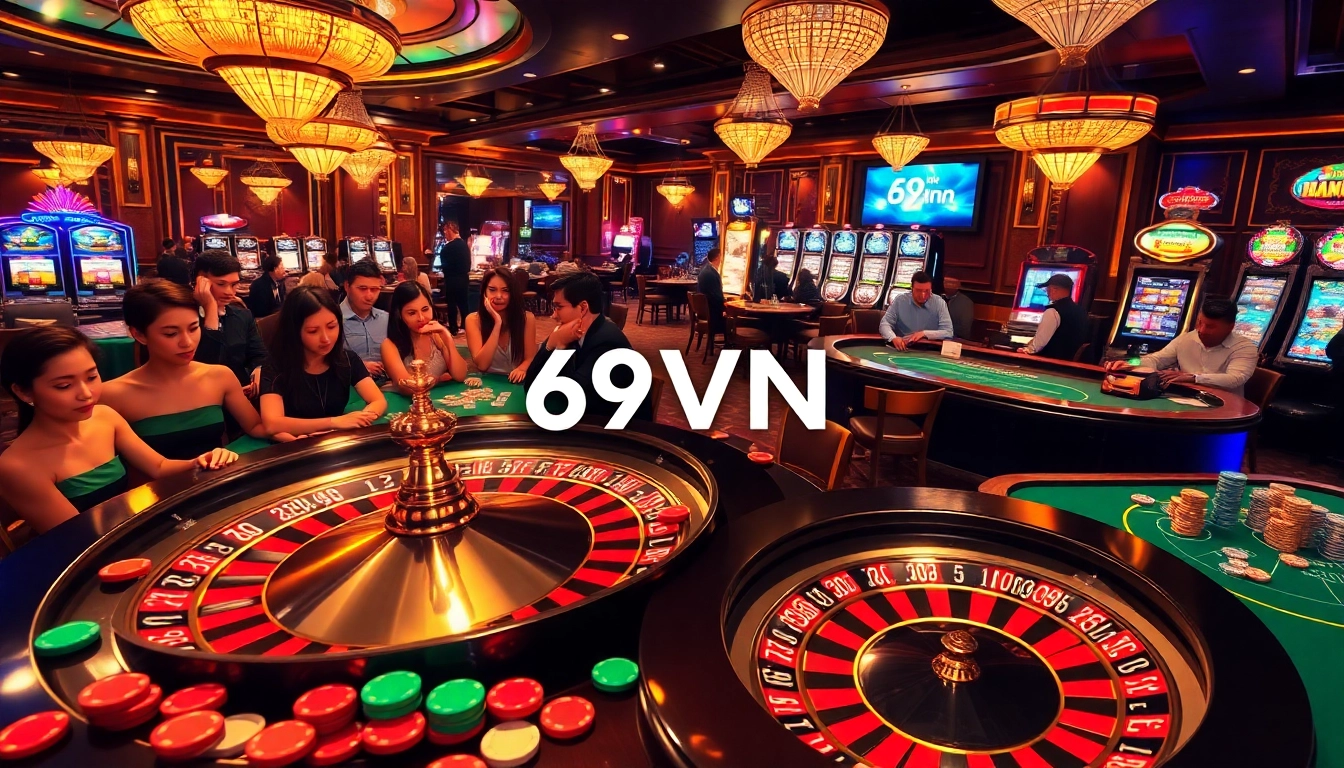 Players enjoy vibrant gambling experiences at 69VN casino, featuring roulette and blackjack.