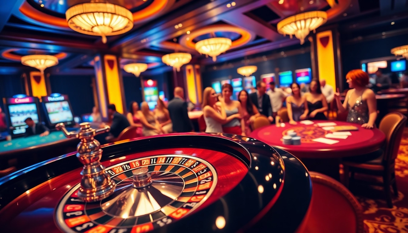 E2BET roulette wheel scene with players enjoying thrilling casino action.