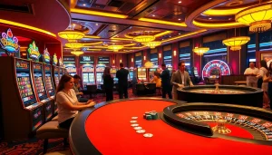 Experience the thrill of betting at HB88's vibrant casino with players around high-stakes tables.