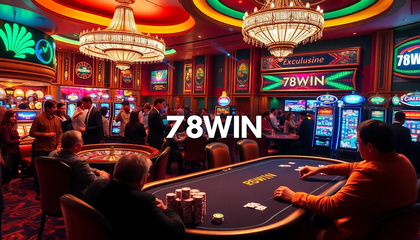 Players experience the excitement of winning at the 78WIN poker table in a vibrant casino atmosphere.