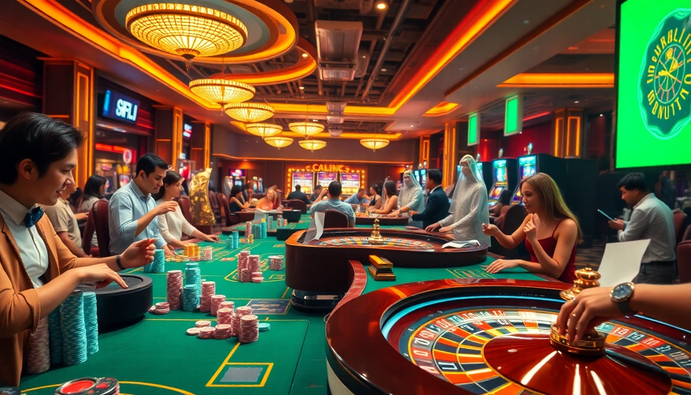 Experience the vibrant atmosphere of gamblers at https://bongdalufuni.com/ engaging with roulette wheels and poker tables.