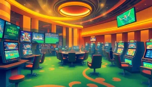 Explore deneme bonusu veren siteler in an immersive online casino scene with vibrant colors and dynamic energy.