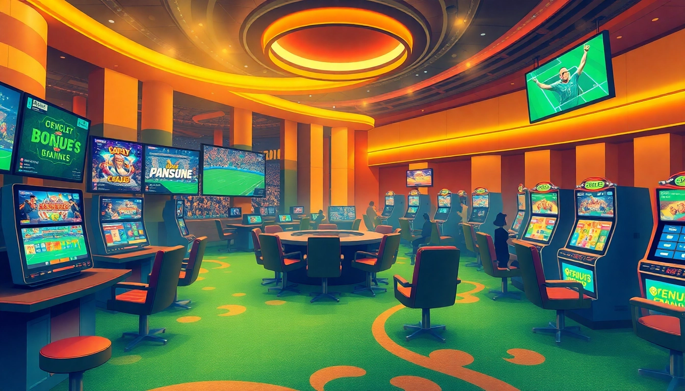 Explore deneme bonusu veren siteler in an immersive online casino scene with vibrant colors and dynamic energy.