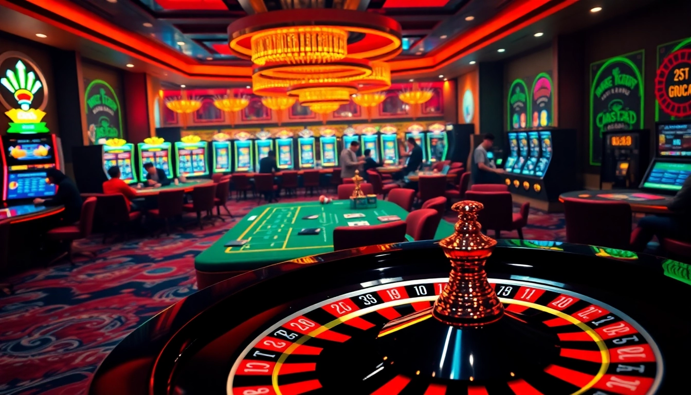 Players experience lively action at bet88vn.locker casino tables with vibrant poker and slot machines.
