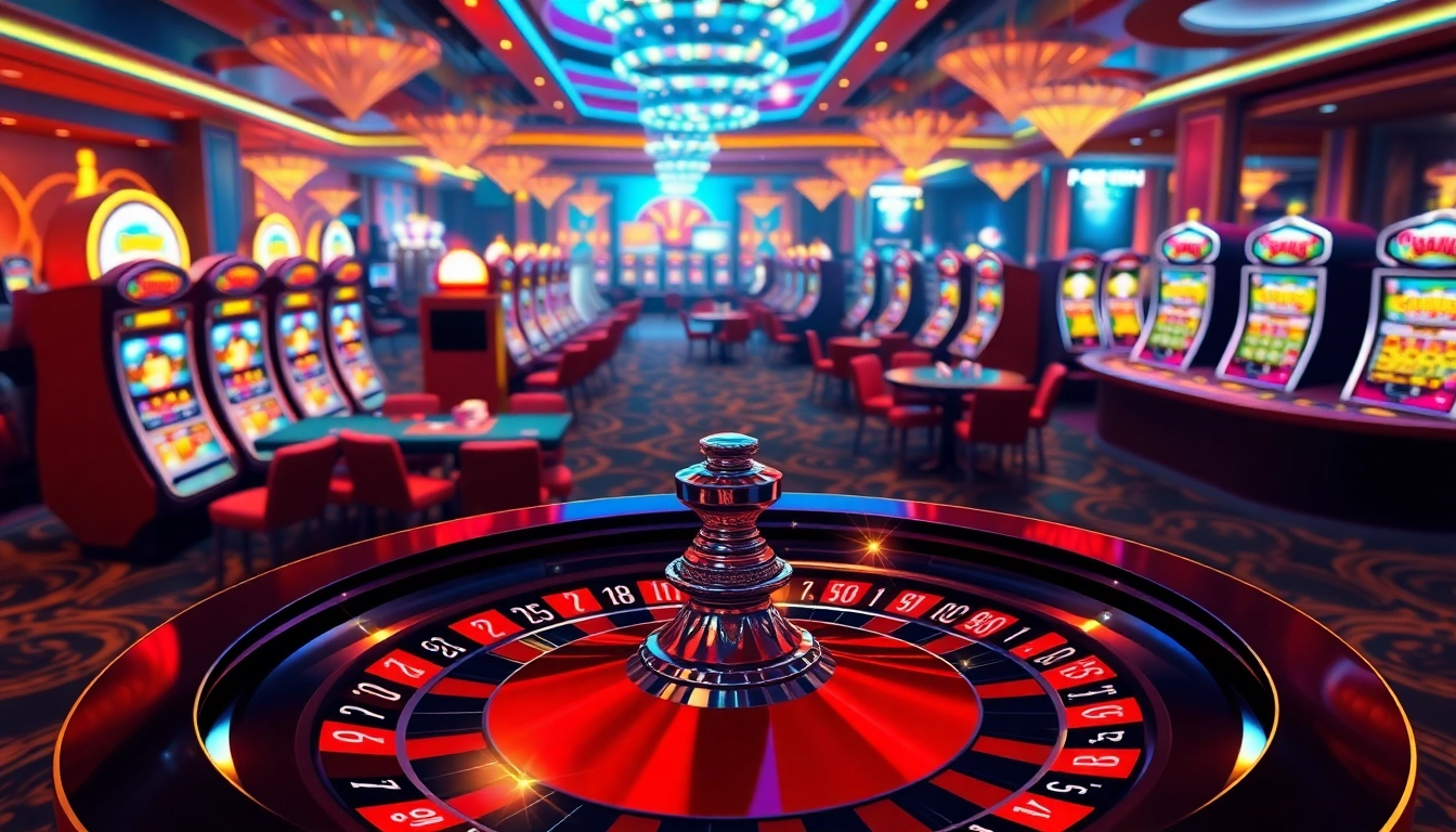 Engage in the excitement of online gambling with ggwin login at a vibrant casino interface featuring roulette and slot machines.